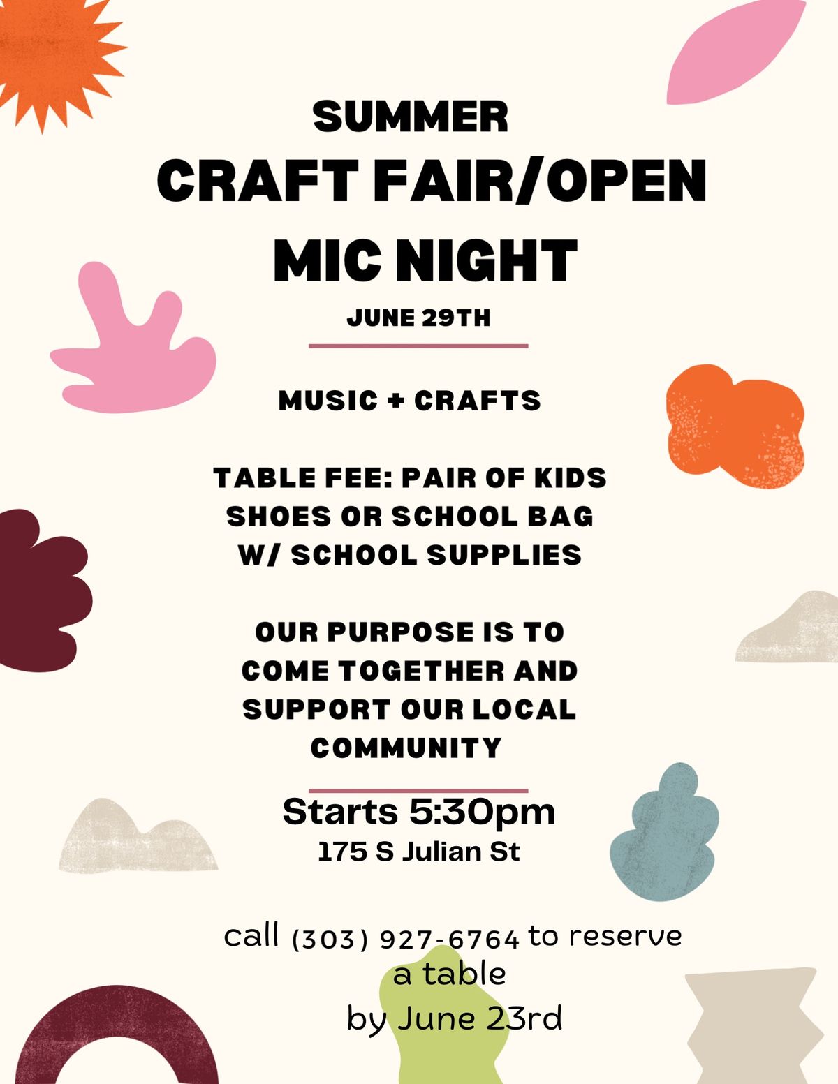 SUMMER CRAFT FAIR\/OPEN MIC NIGHT