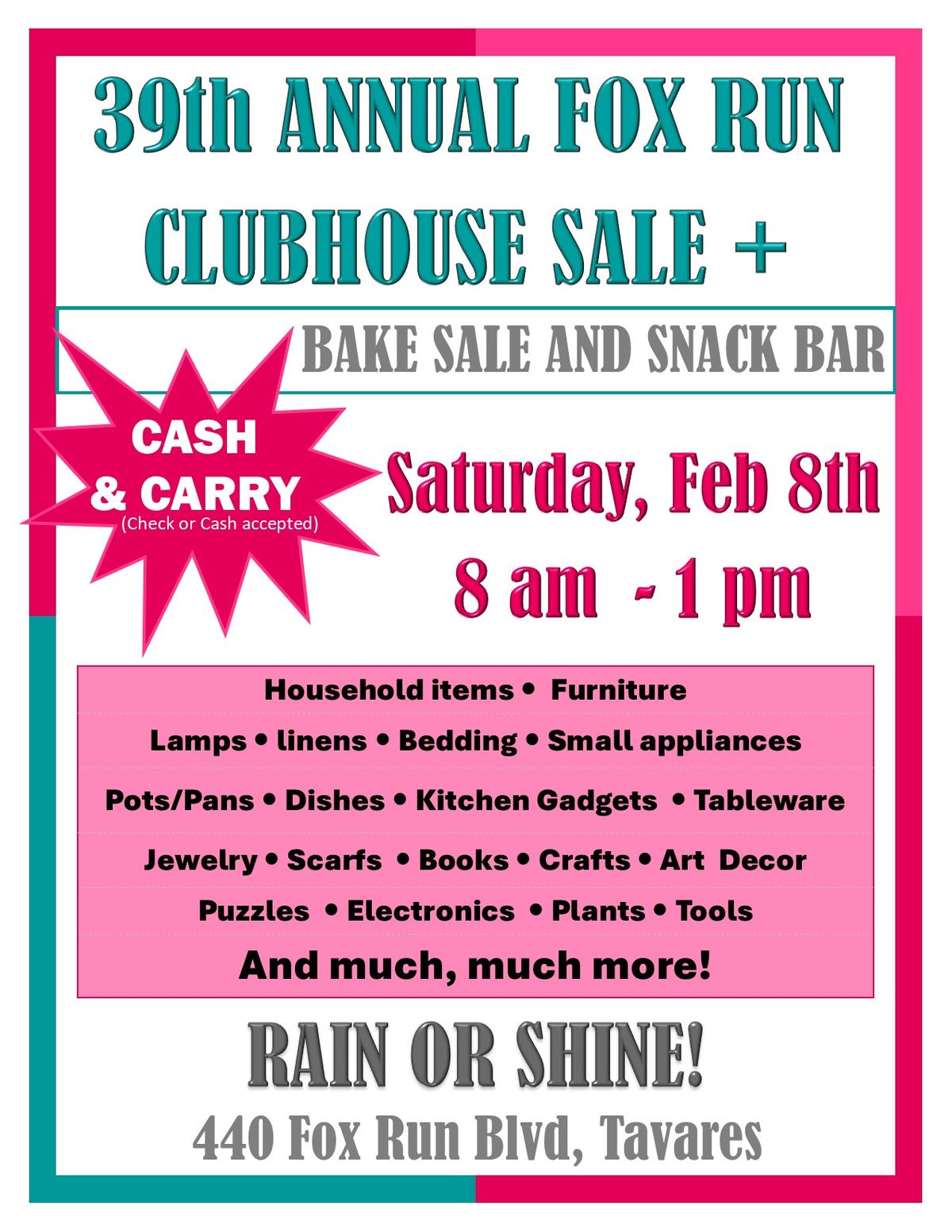 39th Annual Fox Fun Clubhouse Sale + Bake Sale and Snack Bar