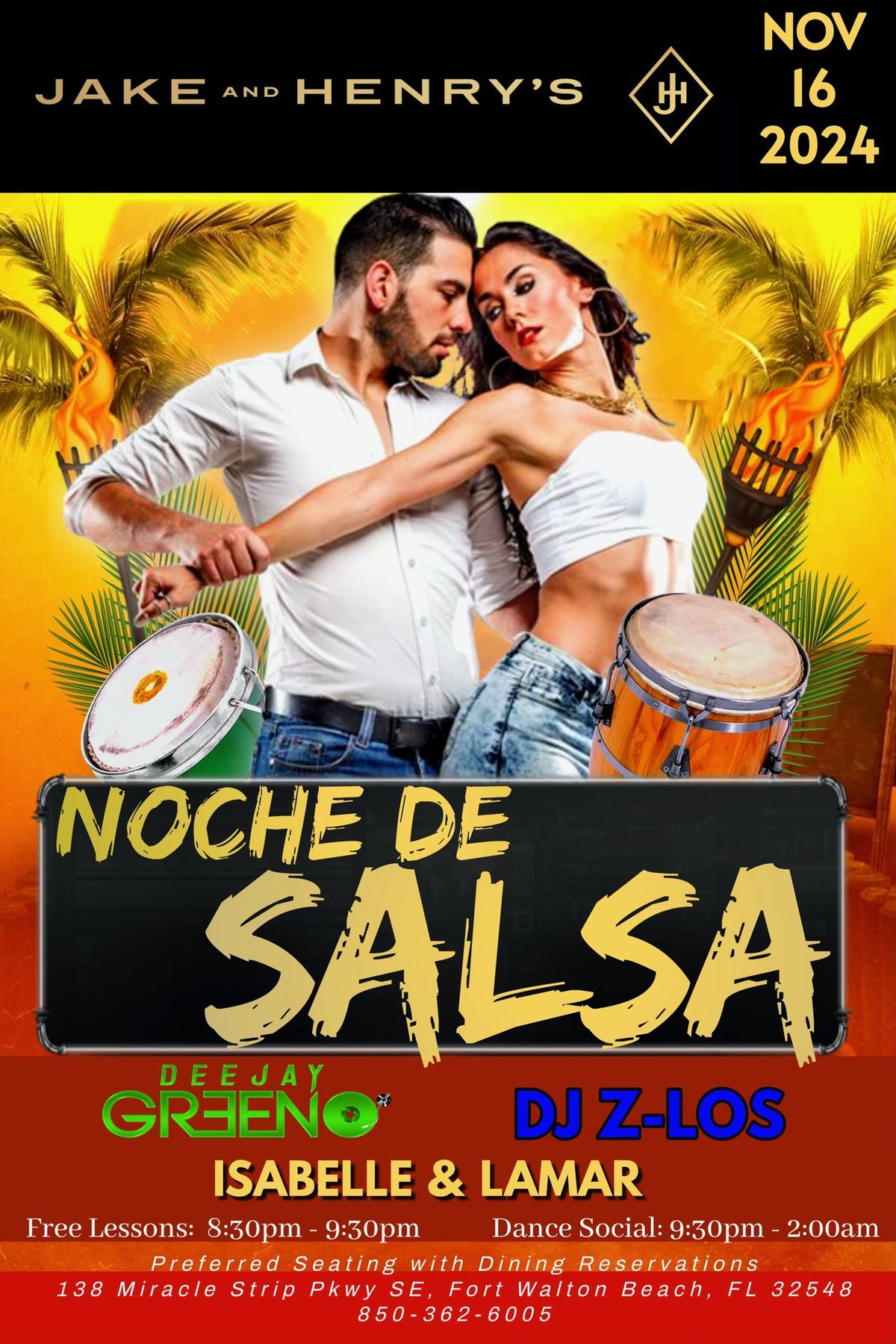 Noche de Salsa!!!  Calling all Salseros to Salsa Night at Jake and Henry\u2019s Downtown FWB!!\ud83c\udf7811\/16