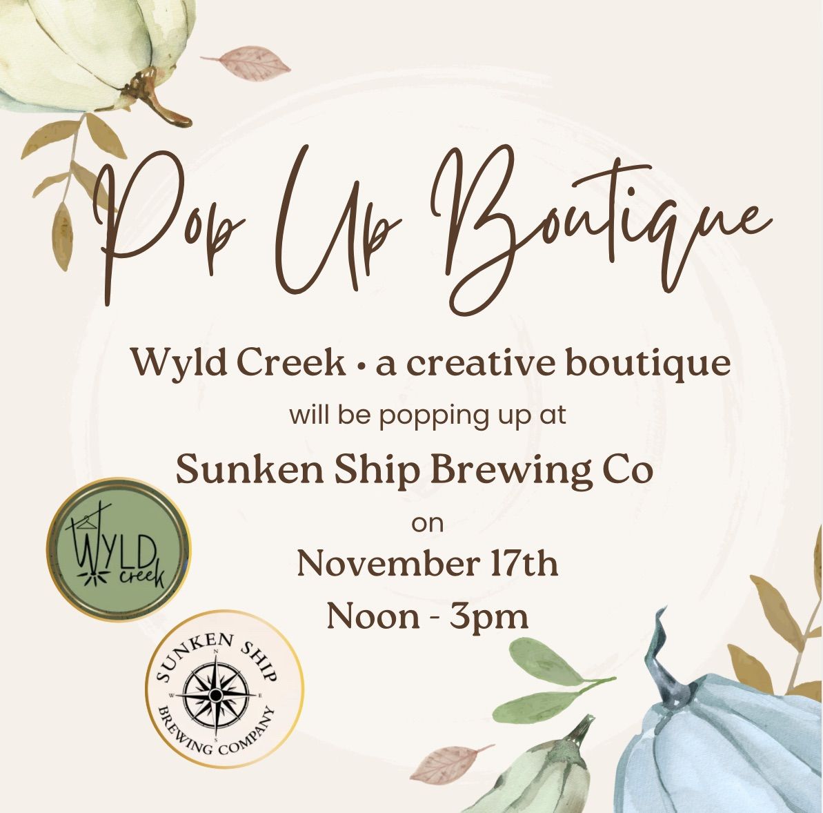 November 17th - Pop Up Boutique @ Sunken Ship Brewing Co, Princeton 