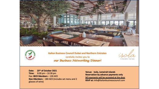 IBCD BUSINESS NETWORKING DINNER, Isola - Jumeirah Islands