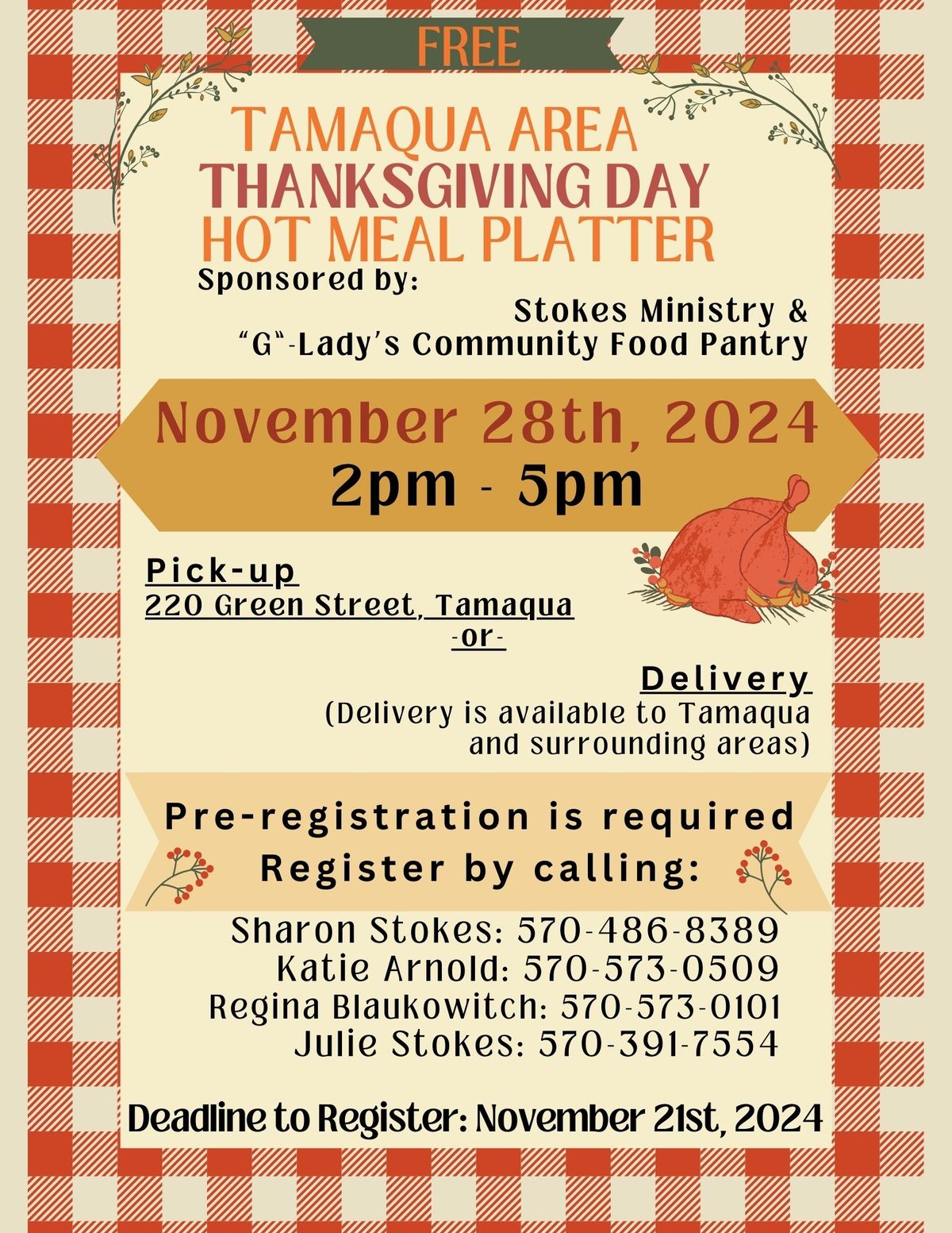 Annual FREE THANKSGIVING DAY HOT MEAL PLATTER