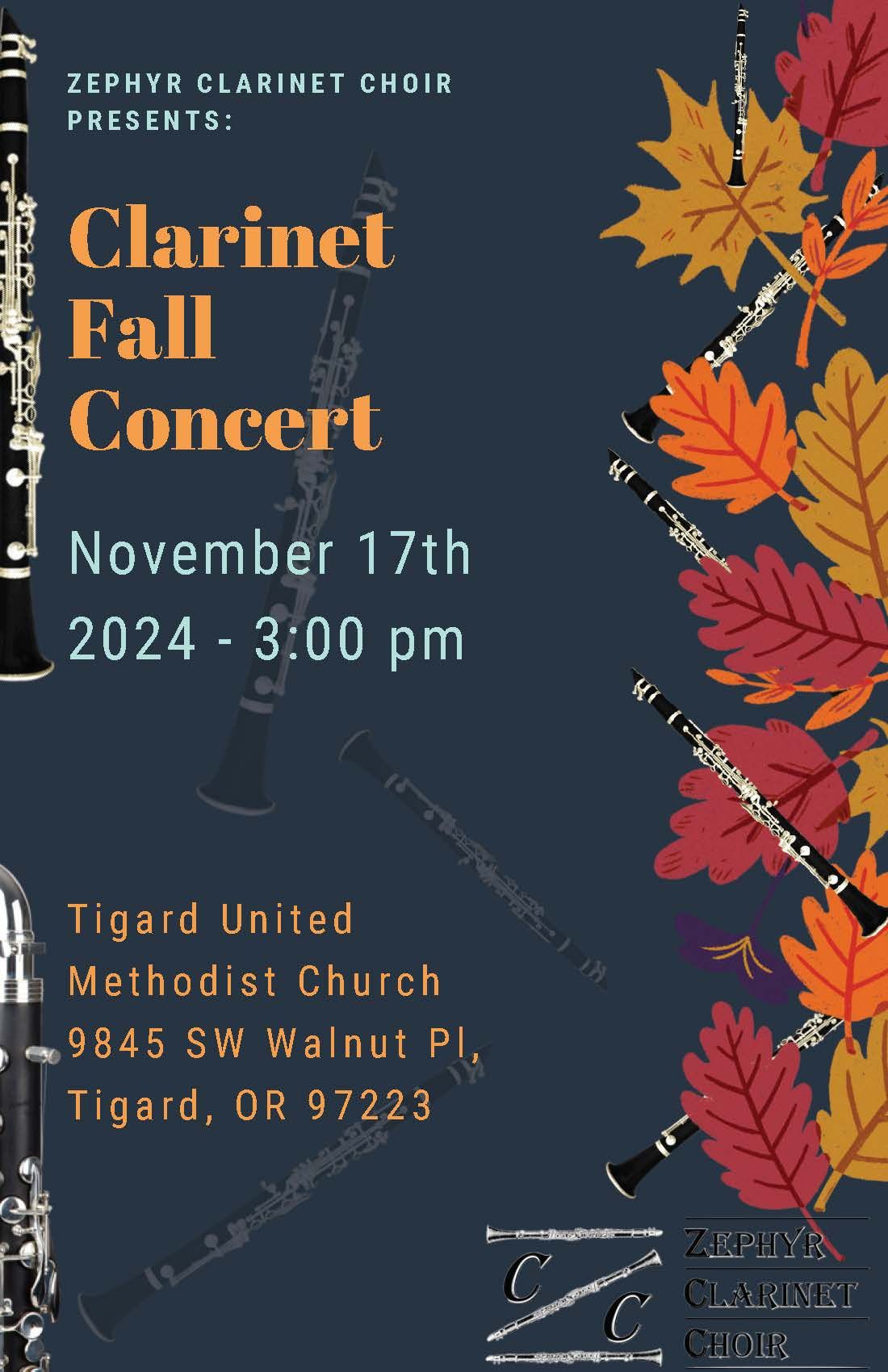 Zephyr Clarinet Choir Presents: 20 Clarinet Fall Concert