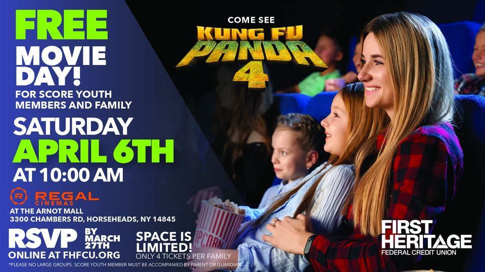 SCORE A FREE Movie Day - Kung Fu Panda 4 - Regal Cinemas Arnot Mall