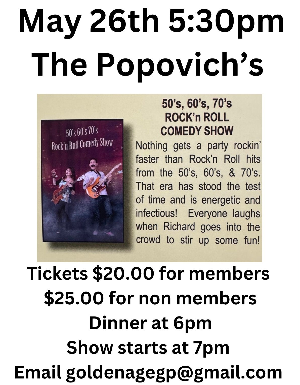 Rock n Roll Comedy Show with the Popovich\u2019s 