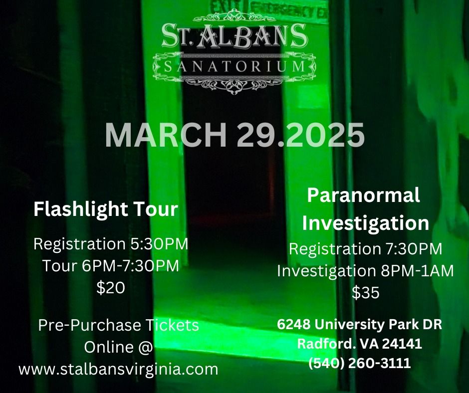 March 29th Flashlight Tour & Paranormal Investigation