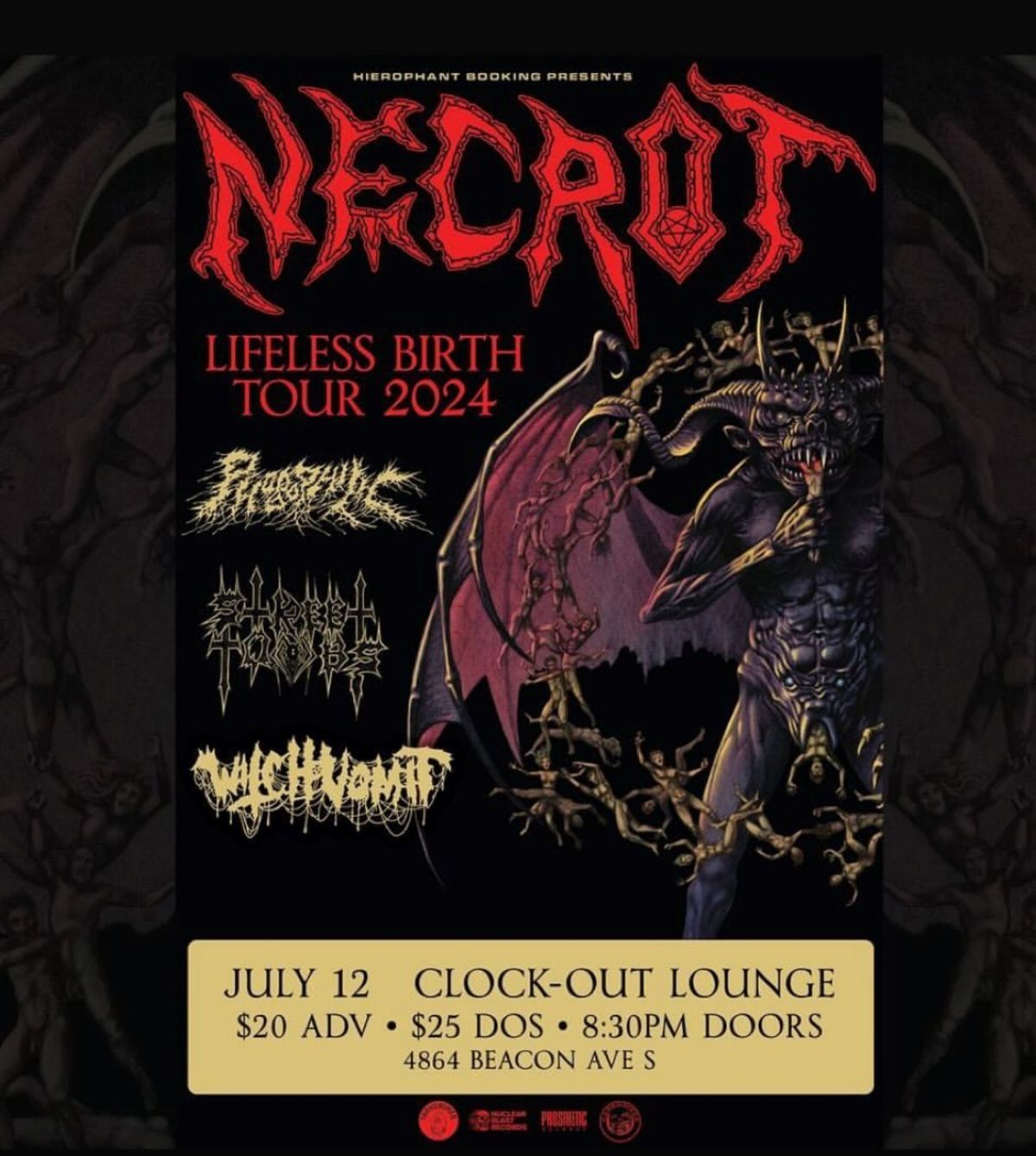 Hierophant Booking Presents: Necrot w\/ Phobophilic, Street Tombs, Witch Vomit
