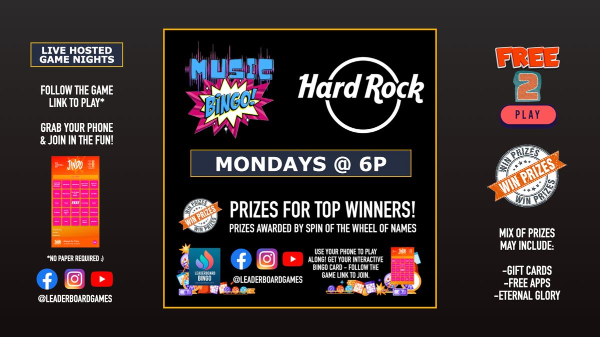 Music BINGO  Game Night | Hard Rock Cafe - Miami FL - MON 6p @LeaderBoardGames