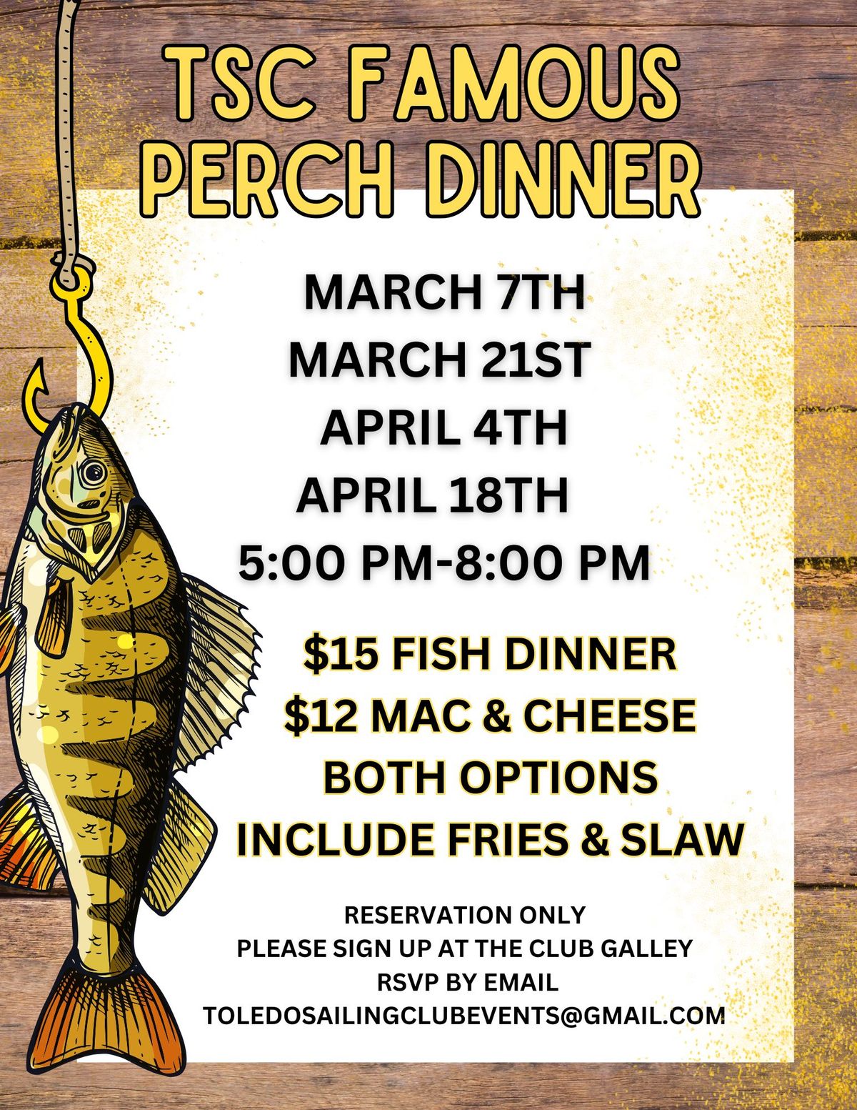 TSC Famous Perch Dinner - By Reservation