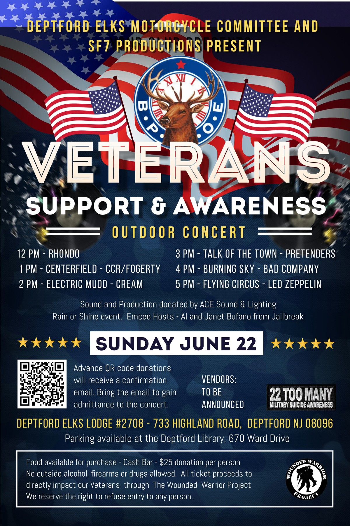 Deptford Elks Motorcycle Committee & SF7 Productions Presents Veterans Outdoor Concert