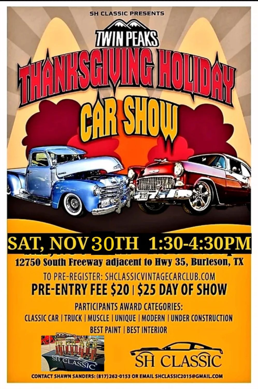 SH Classic Presents TWIN PEAKS ANNUAL THANKSGIVEN HOLIDAY Car Show