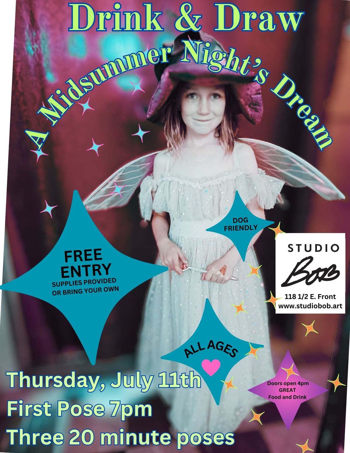Drink & Draw with A Midsummer Night's Dream July 11th 7pm Free-ALL AGES-Dog Friendly