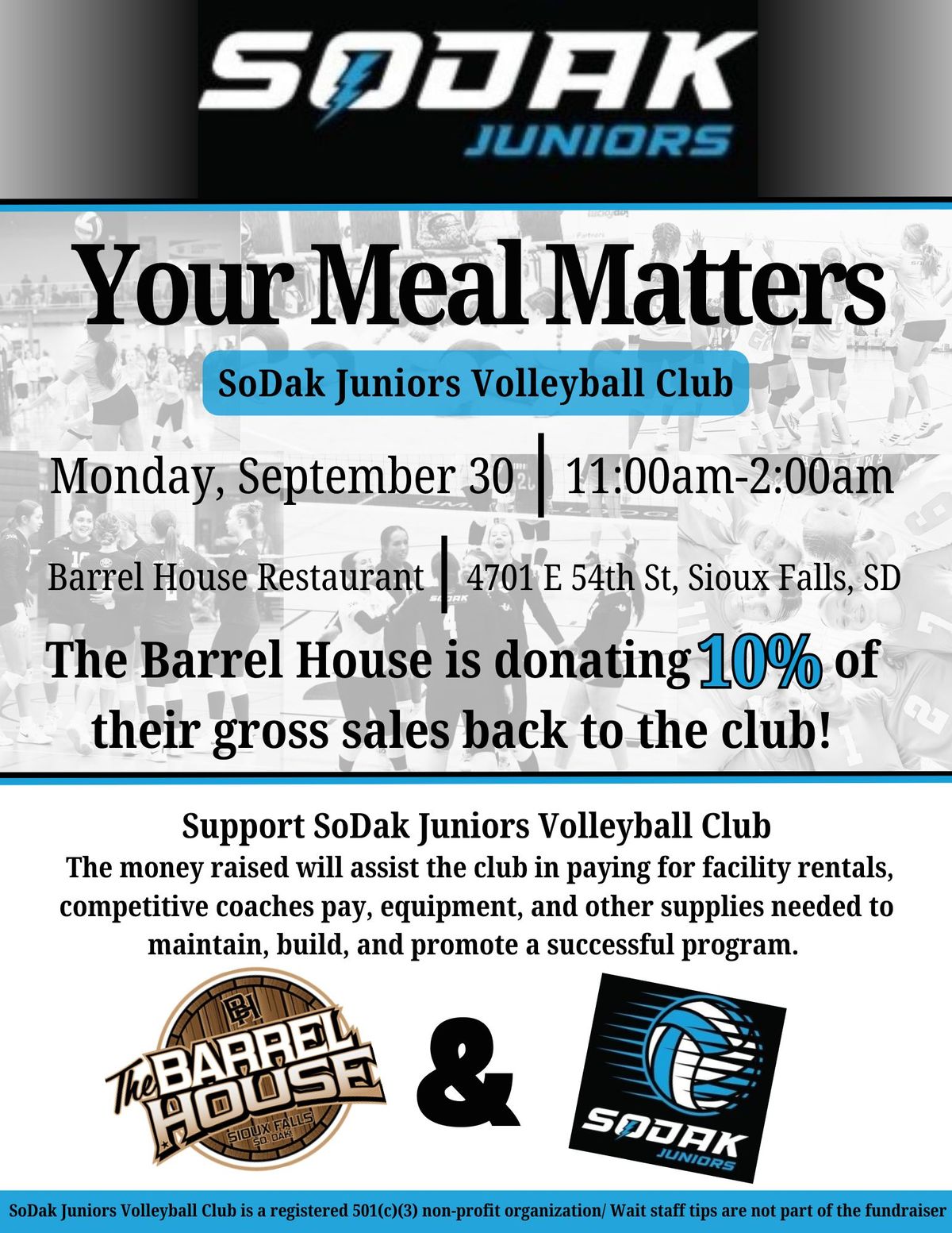 The Barrel House- SoDak Juniors Volleyball Club Fundraiser 