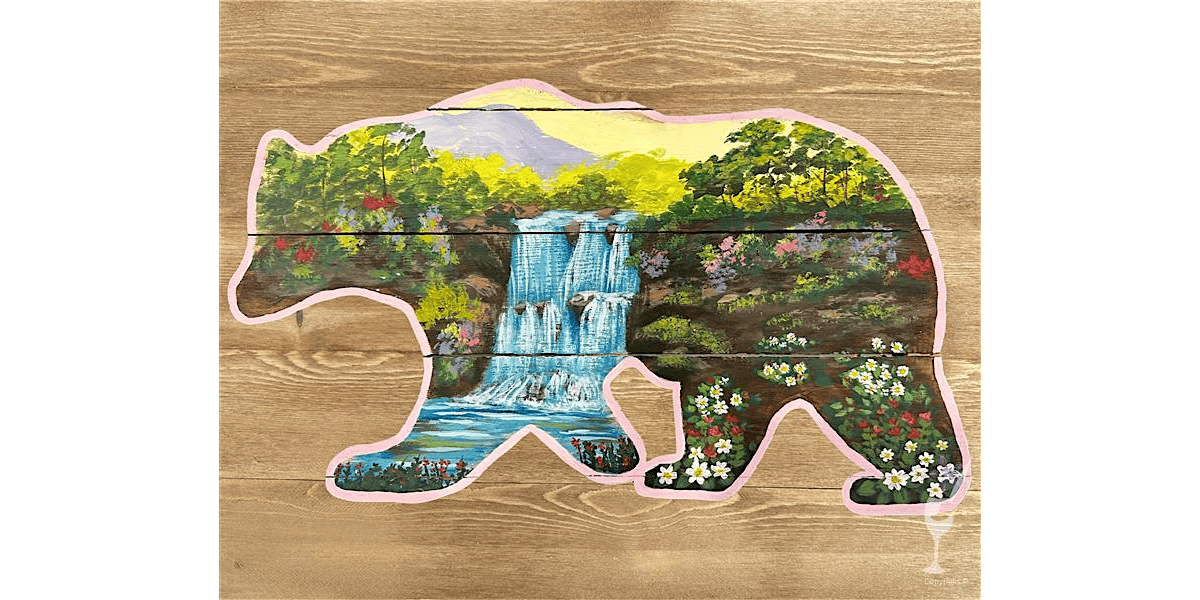 A Bear-Shaped Waterfall Scene Masterpiece - Paint and Sip in Denver | Classpop!\u2122
