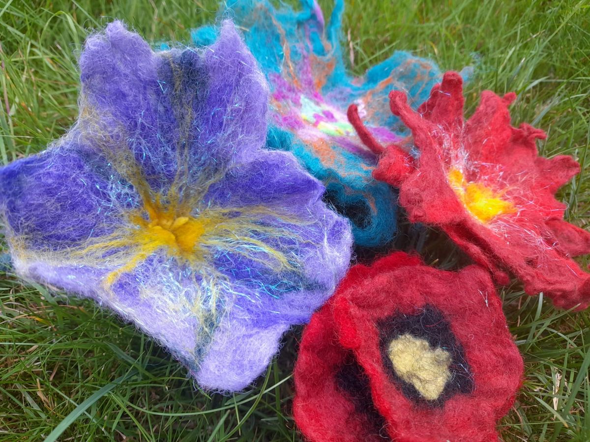 Wet Felted flowers