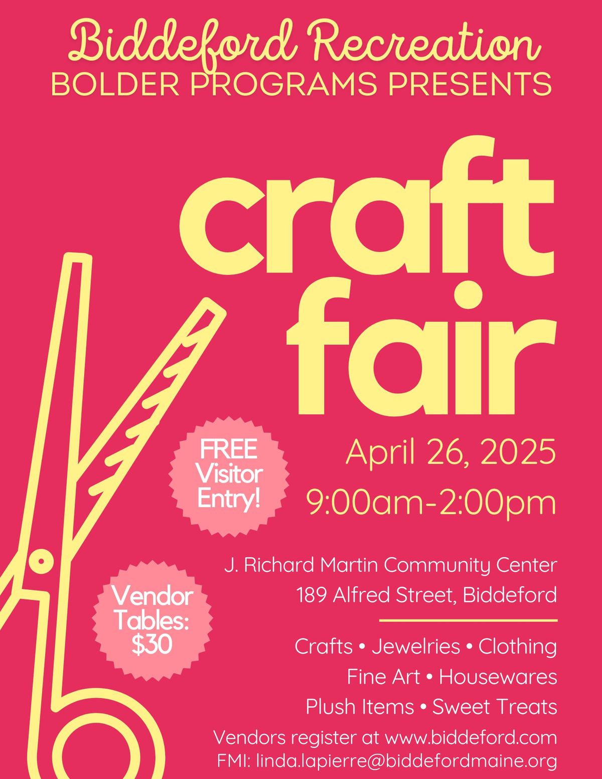 Biddeford Recreation Bolder Programs Presents: Spring Craft Fair! 