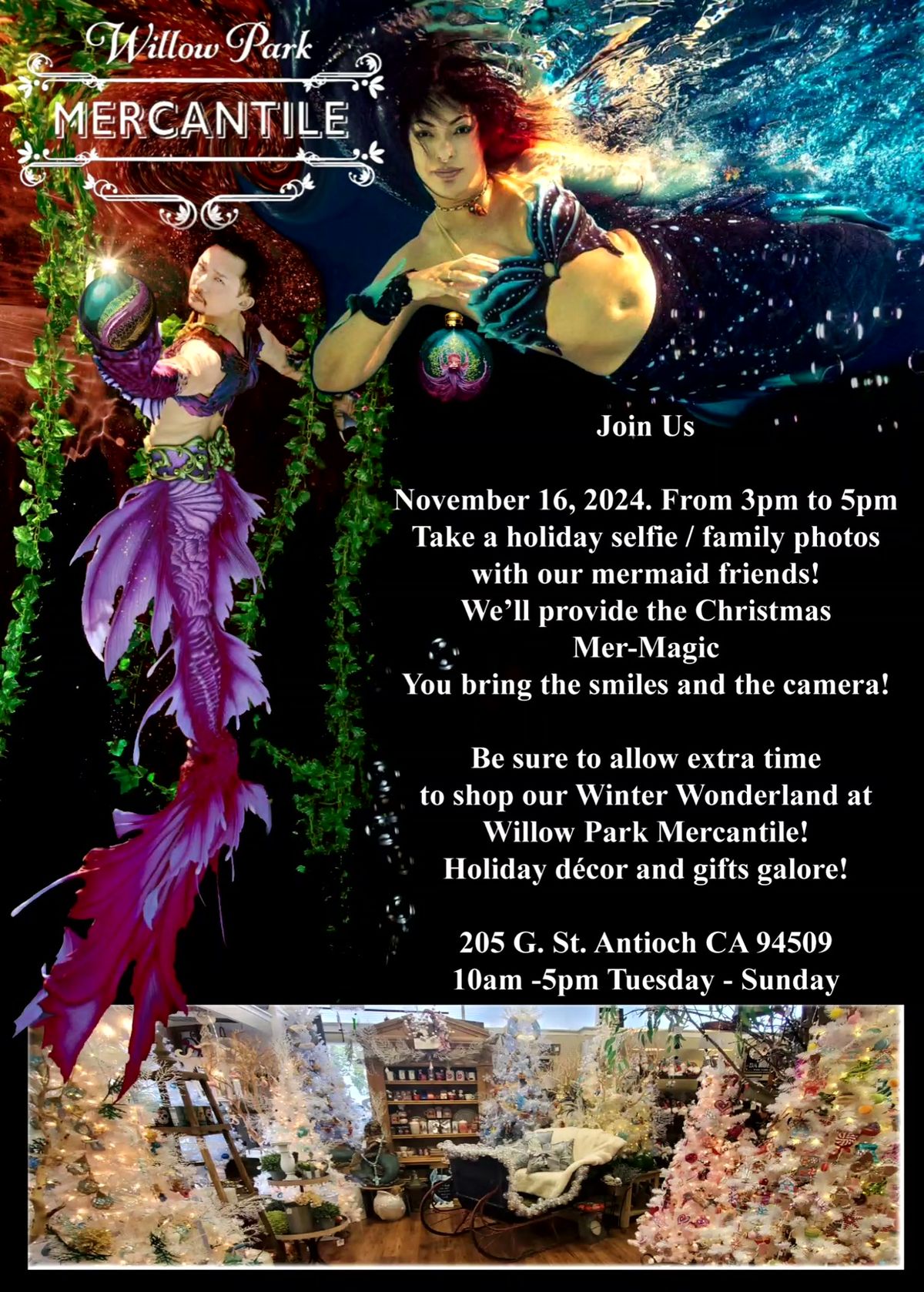 Take a Selfie In Our Sleigh with a Mermaid and Merman!