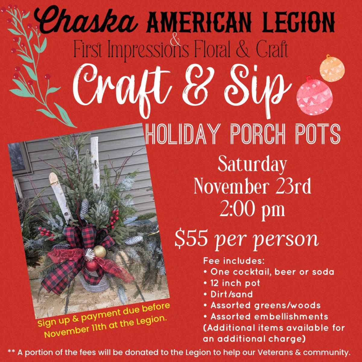 Craft & Sip- Holiday Porch Pots