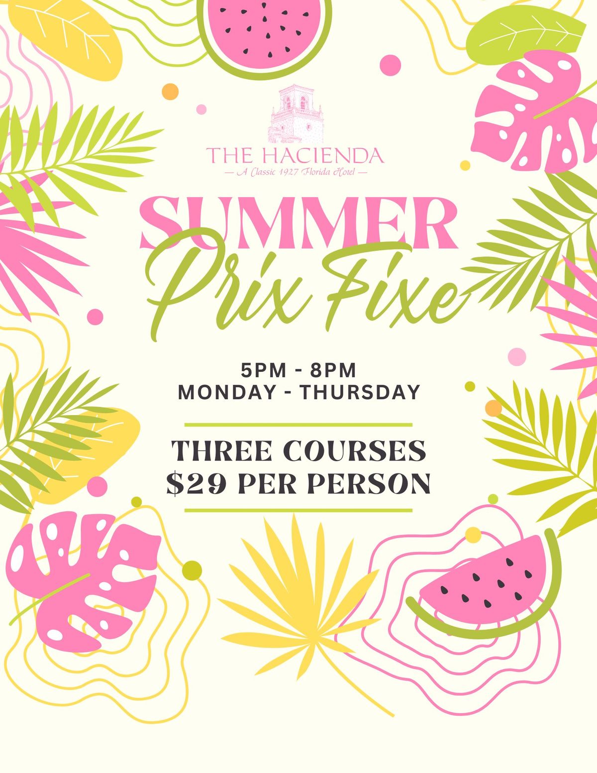 Summer Prix Fixe Menu- Available Monday - Thursday