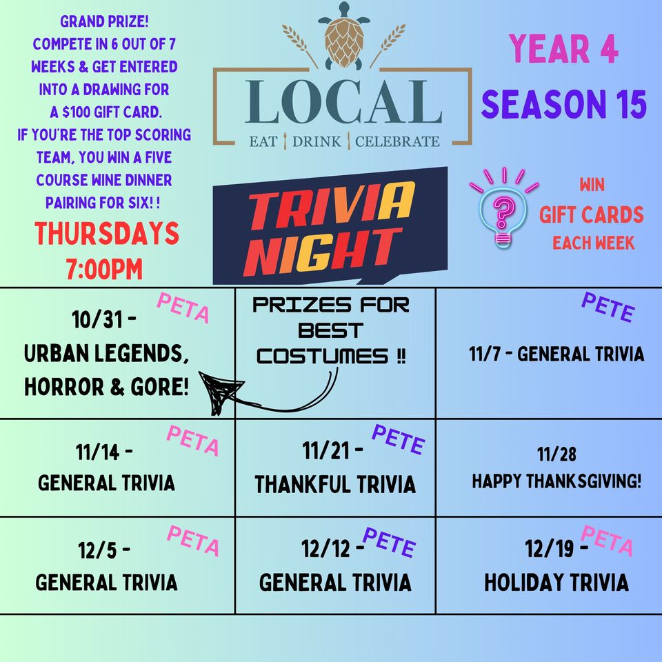 Thursday night Trivia Season 15 Week 6  GENERAL TRIVIA