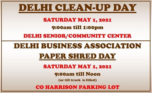 Delhi Clean Up Day Dba Shred Day Delhi Senior Center Addyston 1 May 2021 Shred Day 2022 Near Me