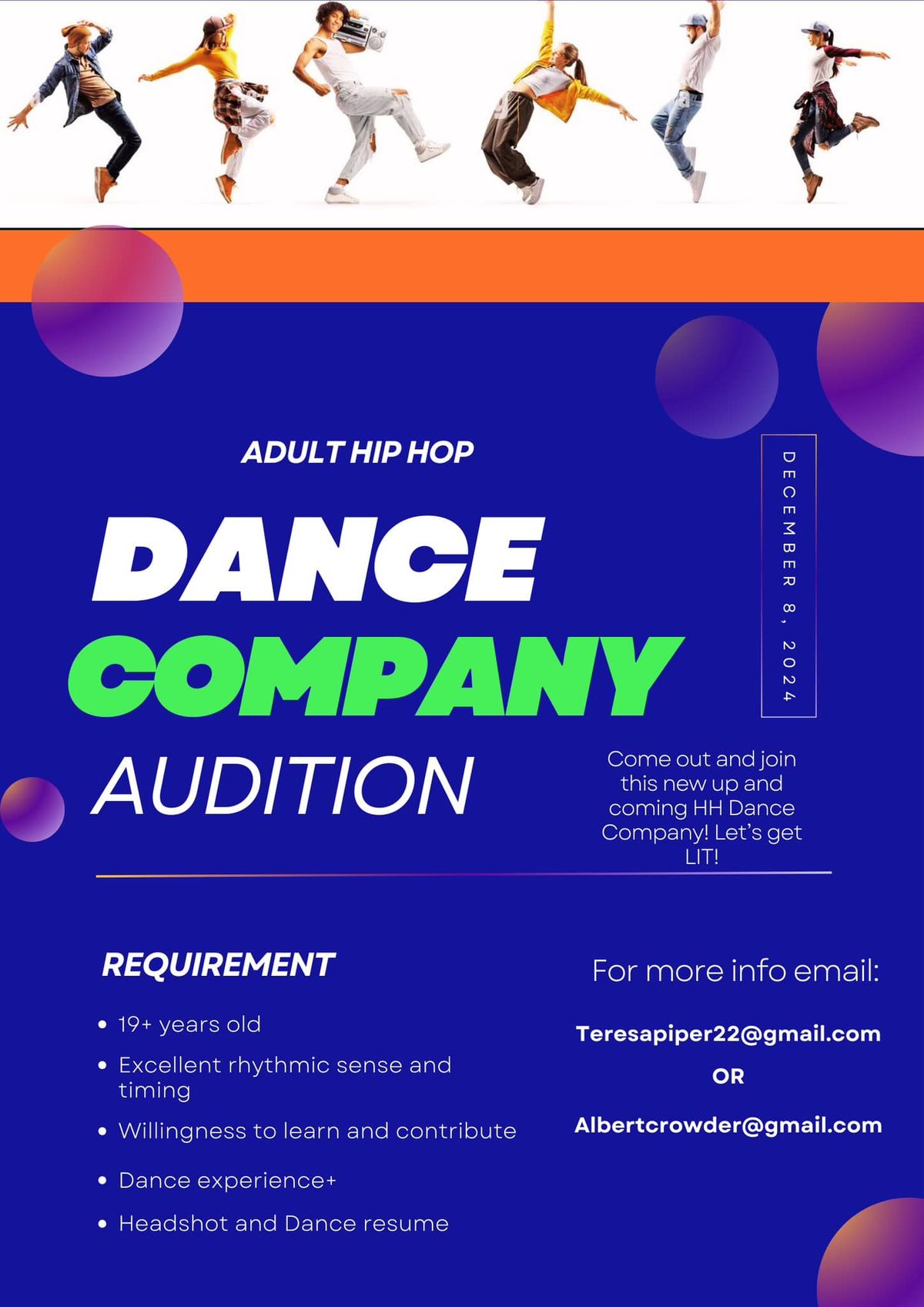 Adult Hip Hop Dance Company Auditions