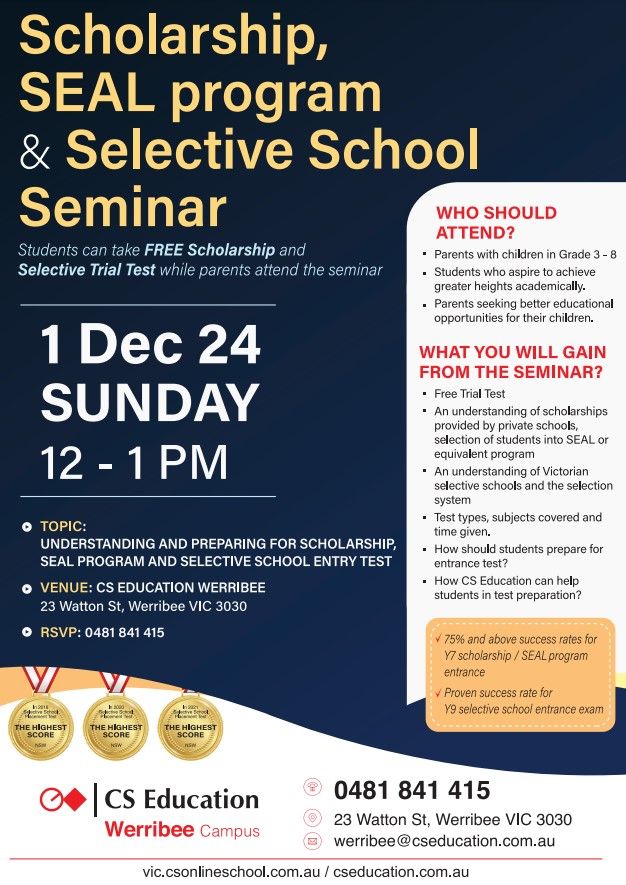 Free Scholarship, SEAL program & Selective school Seminar (Registration required)