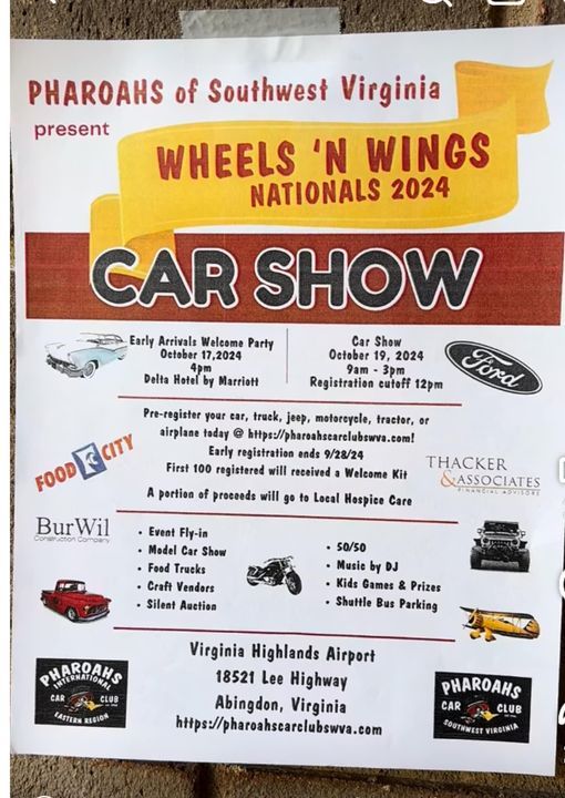 EASTERN REGION AND SOUTHWEST VIRGINIA PHAROAHS 1ST ANNUAL WHEELS 'N WINGS CAR SHOW