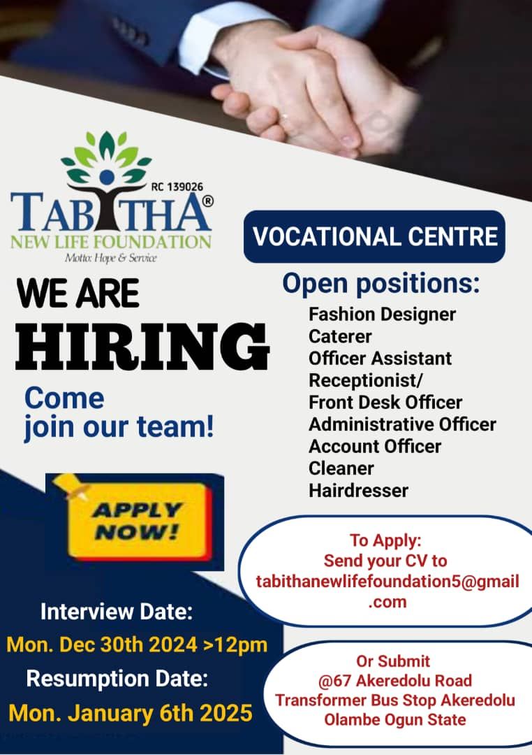 TAB THA NEW LIFE FOUNDATION FOUNDATION - WE ARE HIRING