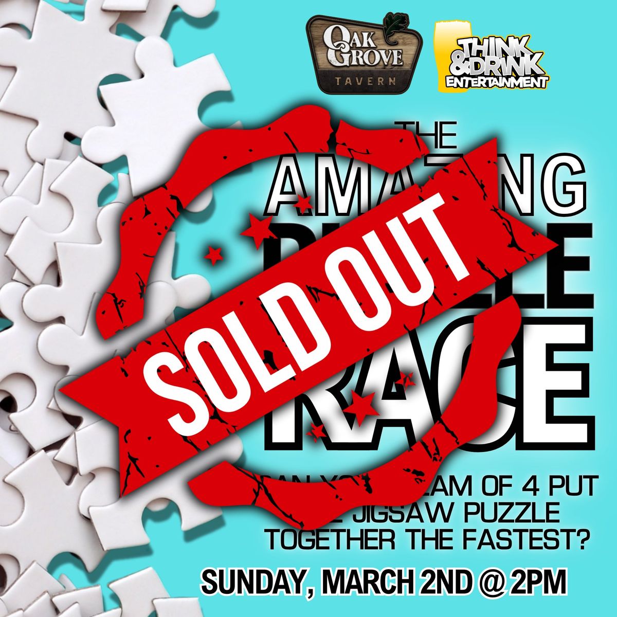 SOLD OUT - The Amazing Puzzle Race @ Oak Grove Tavern (Bettendorf, IA) \/ Sunday, March 2nd @ 2pm