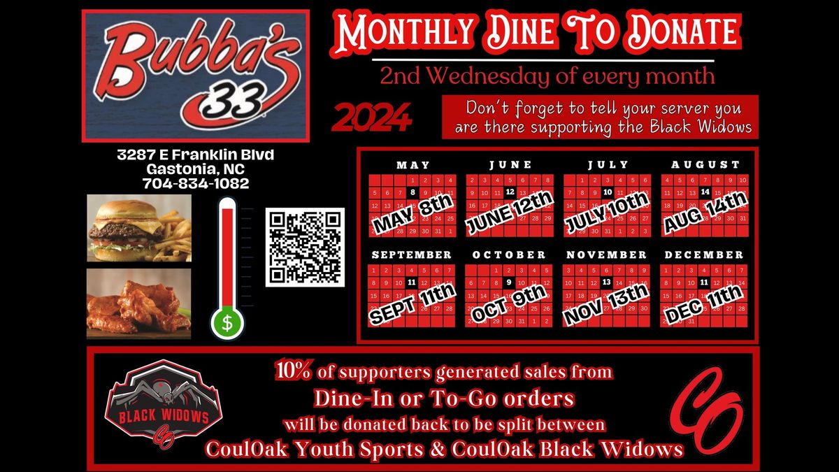Dine to Donate with Bubba's 33 in Gastonia, NC