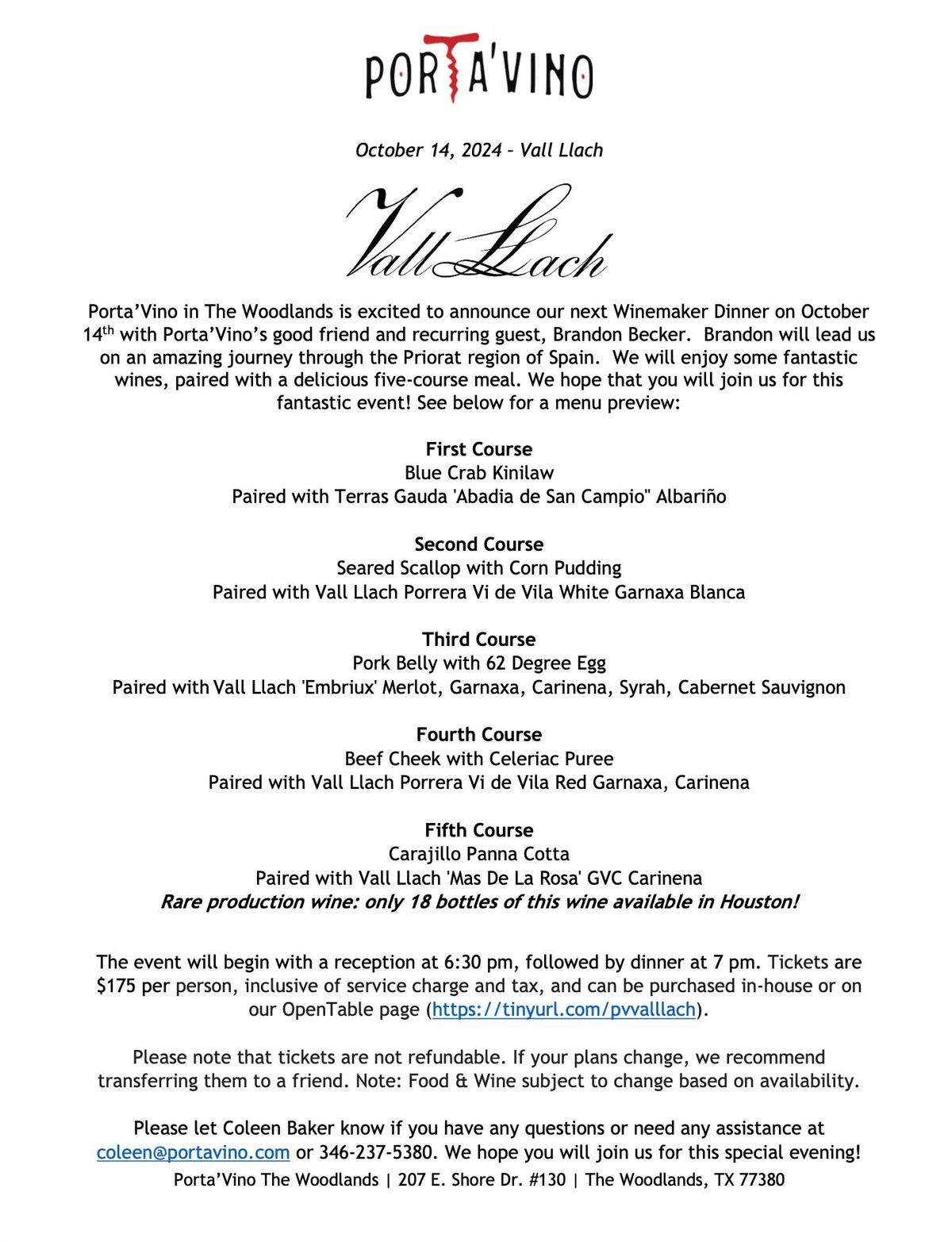 VALL LACH Wine Dinner Experience