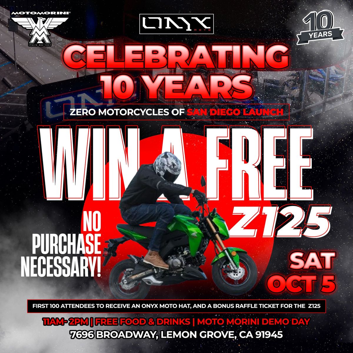 Onyx Moto's 10-Year Anniversary \/ Zero Motorcycles of San Diego Launch \/ Moto Morini Demo Day