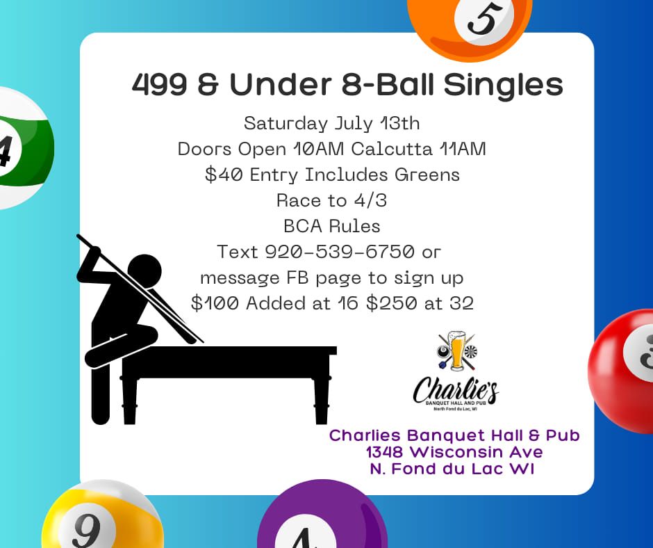 499 & Under 8 Ball Singles 