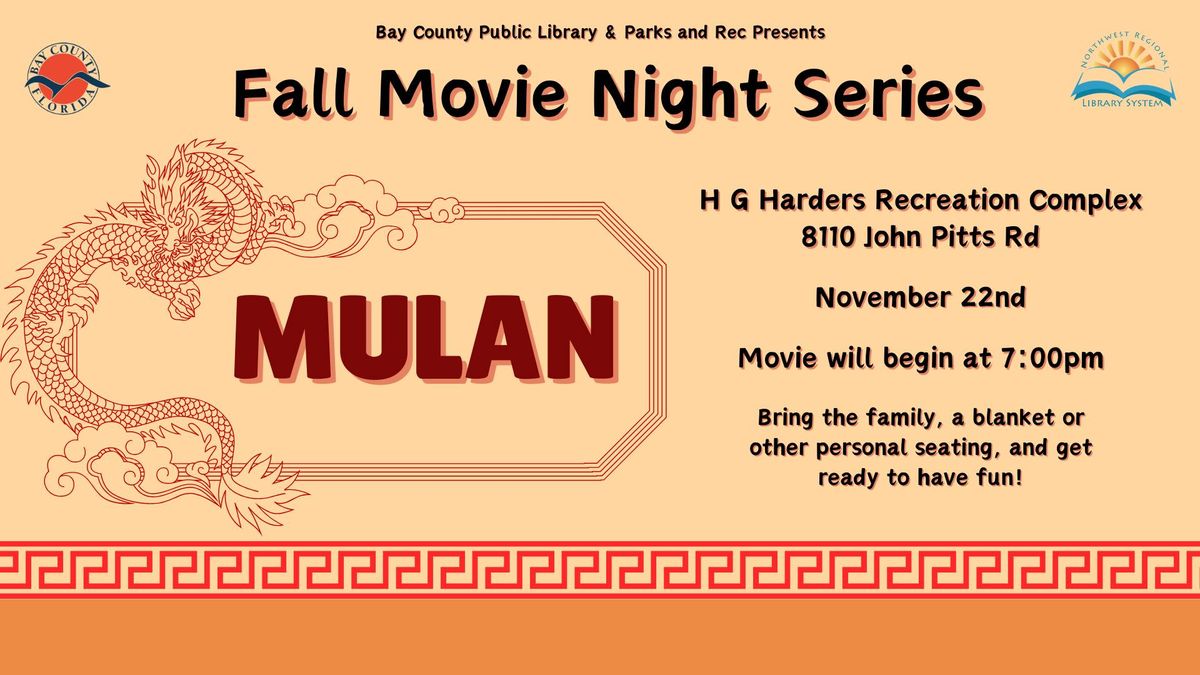 Fall Movie Night Series: 'Mulan' at Harders Recreation Complex