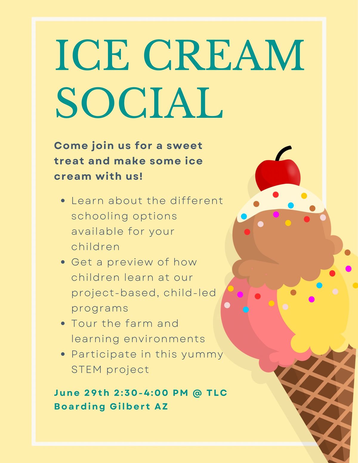 Ice cream Social & School Options Exploration 
