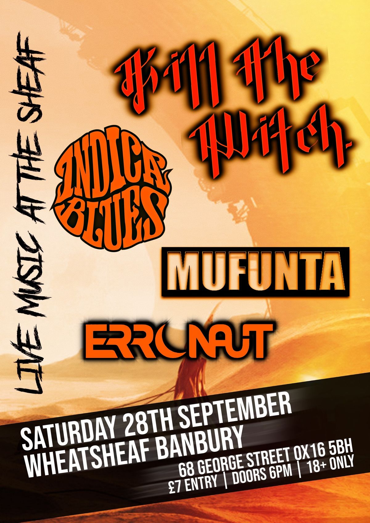 LIVE MUSIC @ THE SHEAF feat. K*ll THE WITCH + INDICA BLUES + MUFUNTA + ERRONAUT