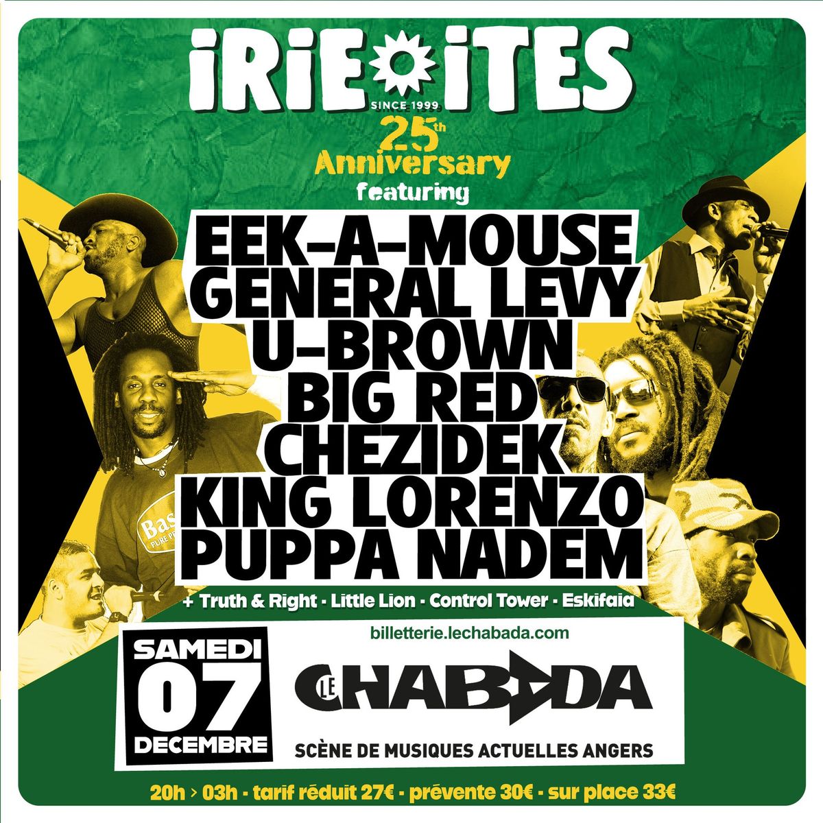 IRIE ITES 25th ANNIVERSARY - SAMEDI 07 DECEMBRE - CHABADA - ANGERS