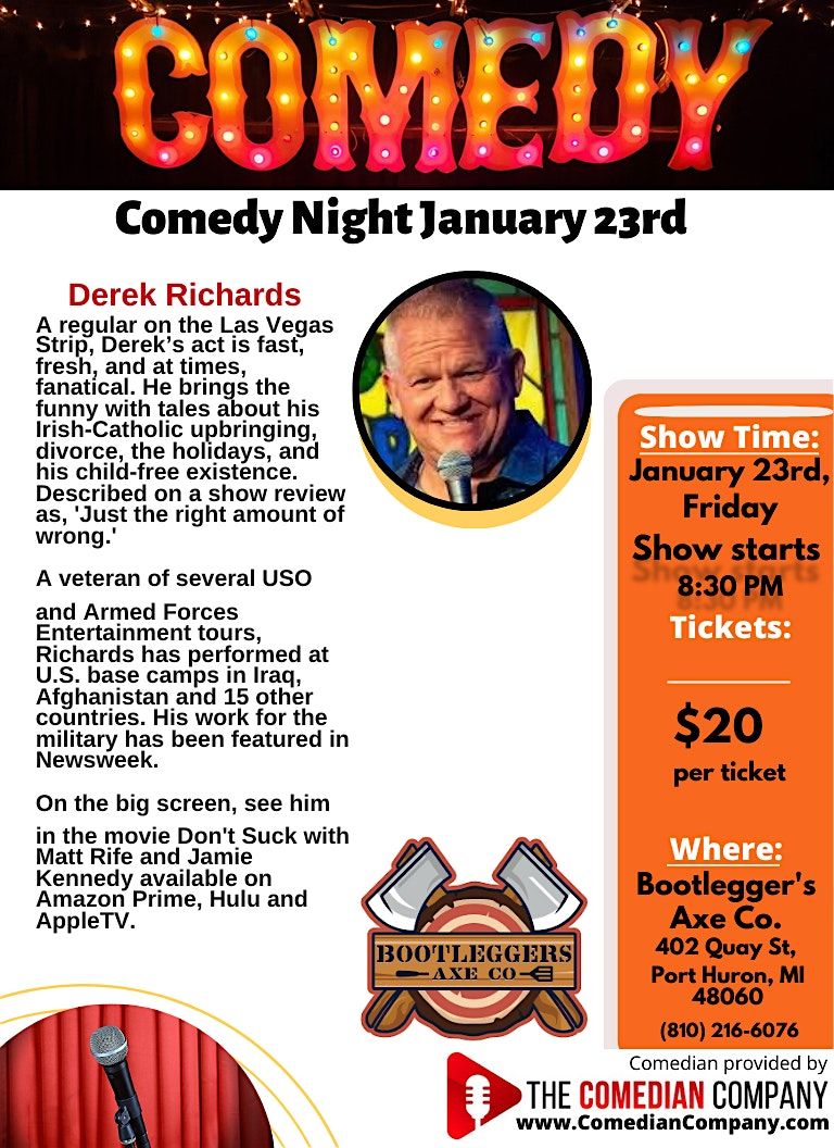Comedy Night with Derek Richards @ Bootleggers Axe Co.