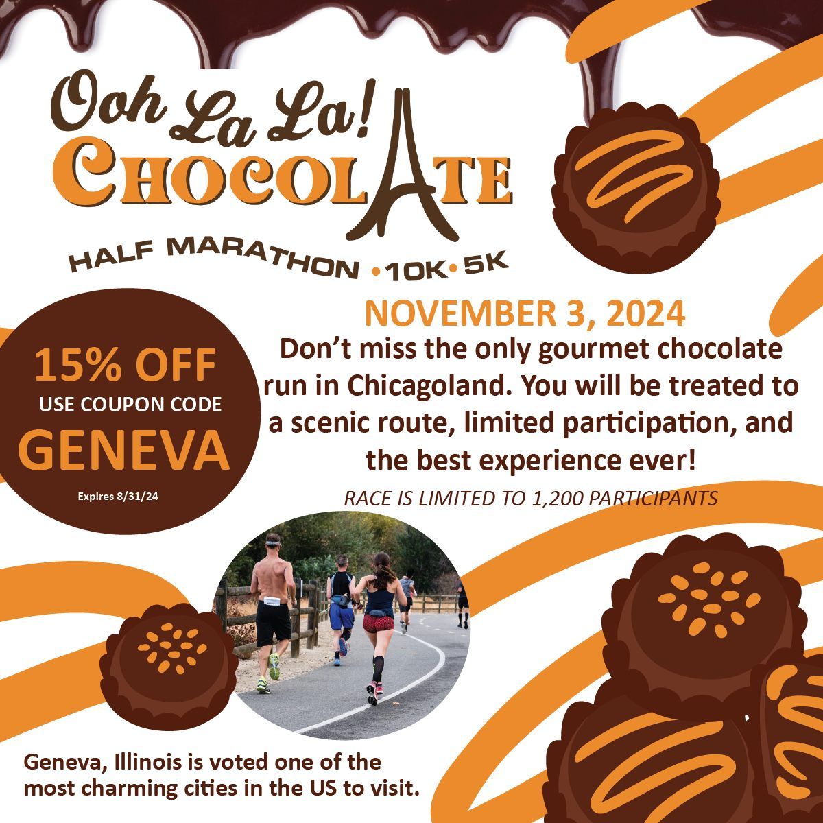 Geneva Ooh La La Chocolate Half Marathon, 10K, and 5K