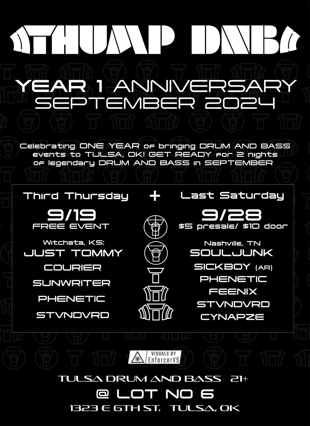 THUMP DNB YEAR 1 Anniversary  3rd Thurs 9\/19 JUST TOMMY (KS) + Last Sat 9\/28 SOULJUNK (TN)