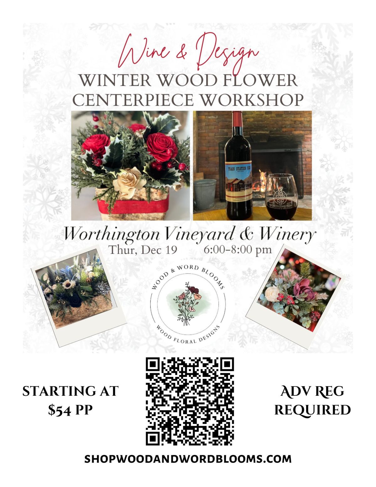 Winter Wood Flower Centerpiece Wine & Design at Worthington Vineyards