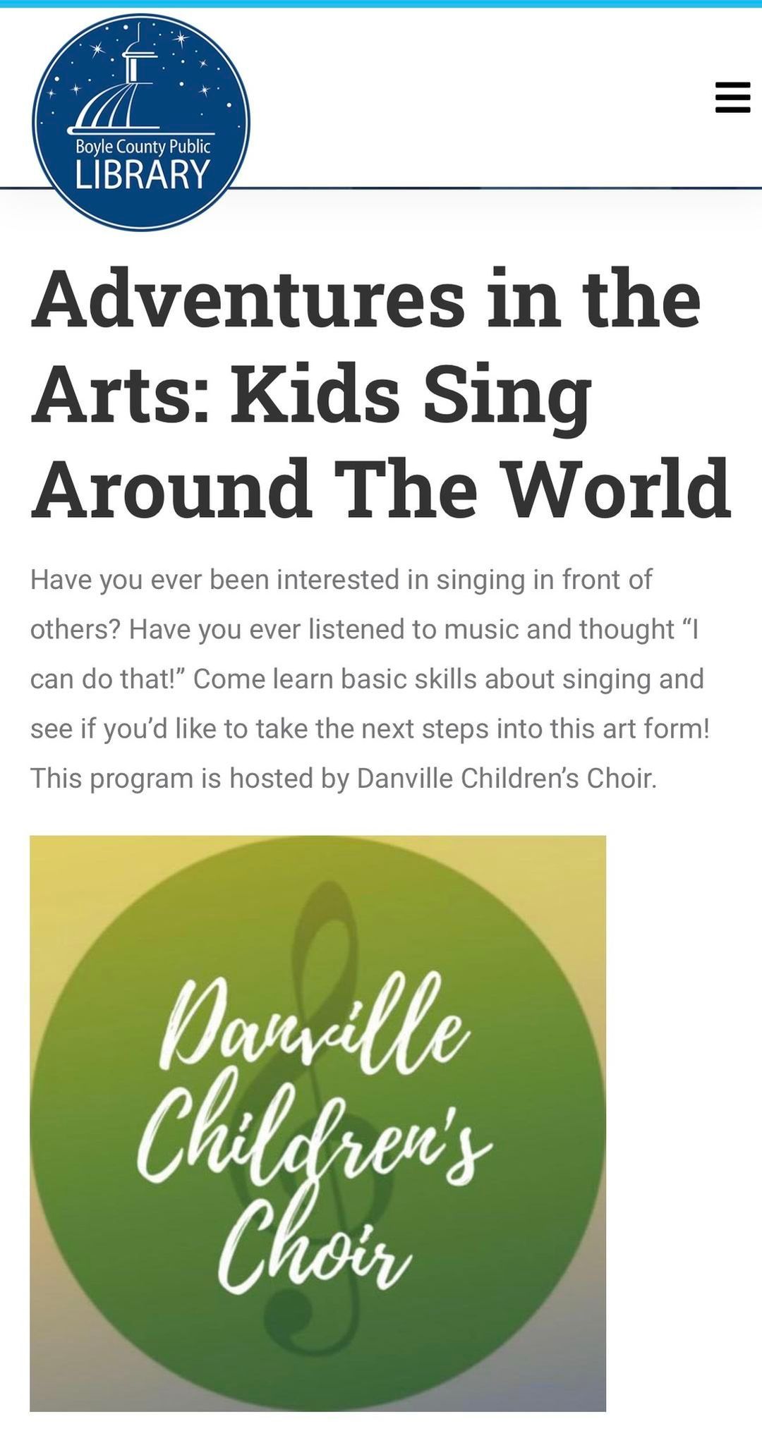 Danville Children's Choir Adventures in the Arts Summer Program