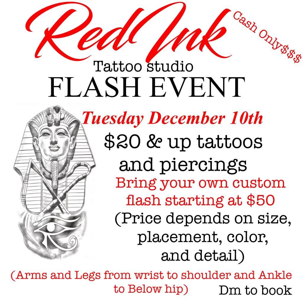 FLASH $20 $35 AND UP TATTOOS AND PIERCINGS DECEMBER 10TH