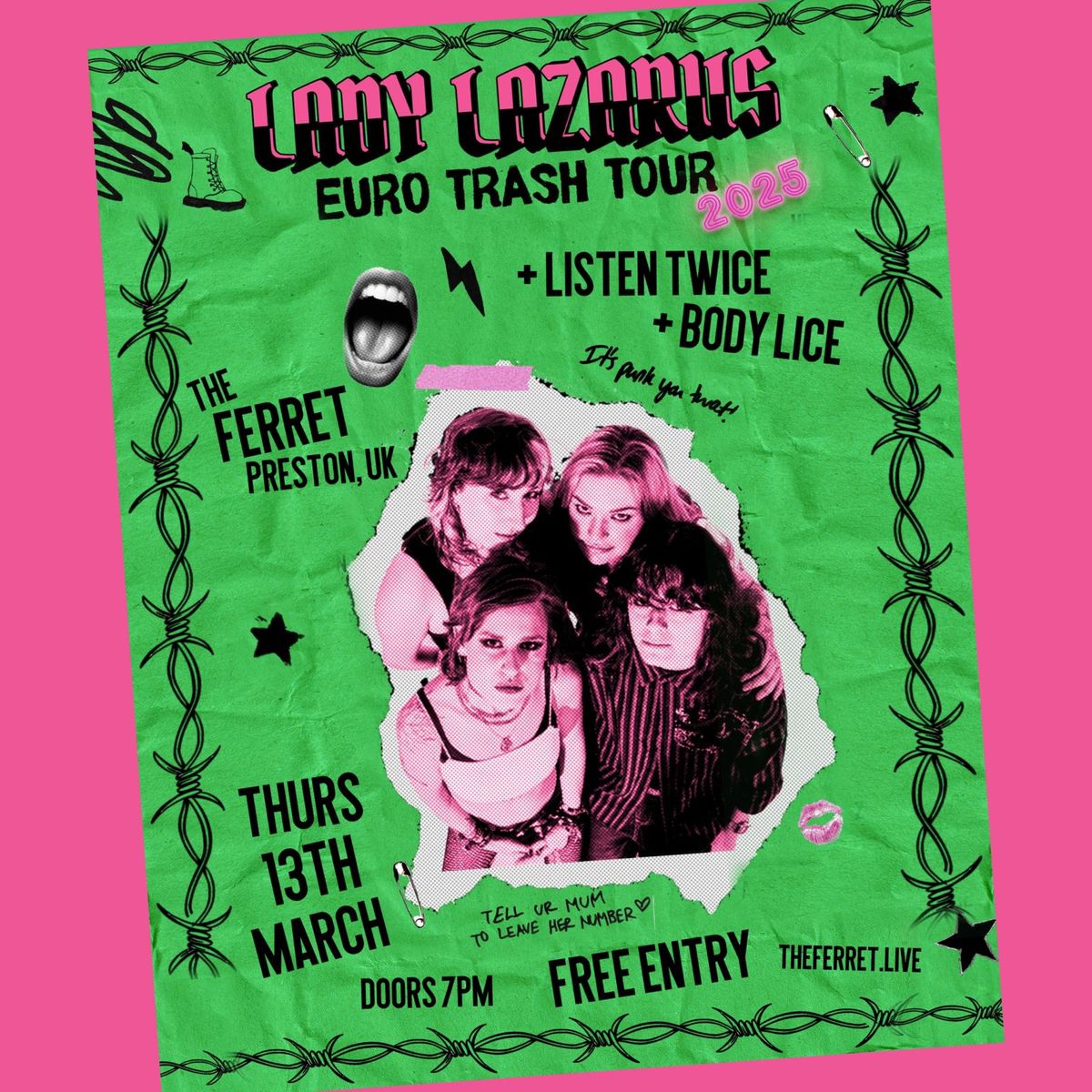 Lady Lazarus (Australia) + Listen Twice + Body Lice - *FREE ENTRY!*