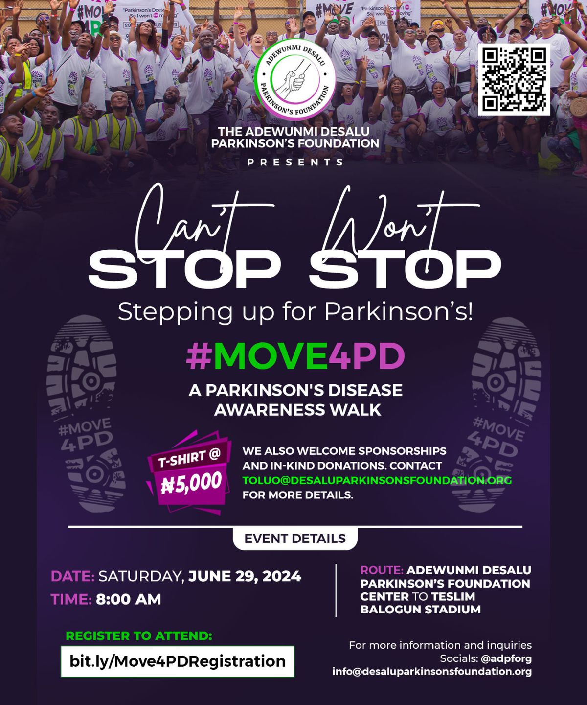 #Move4PD 2024 || \u201cCan't Stop; Won't Stop: Stepping up for Parkinson's\u201d