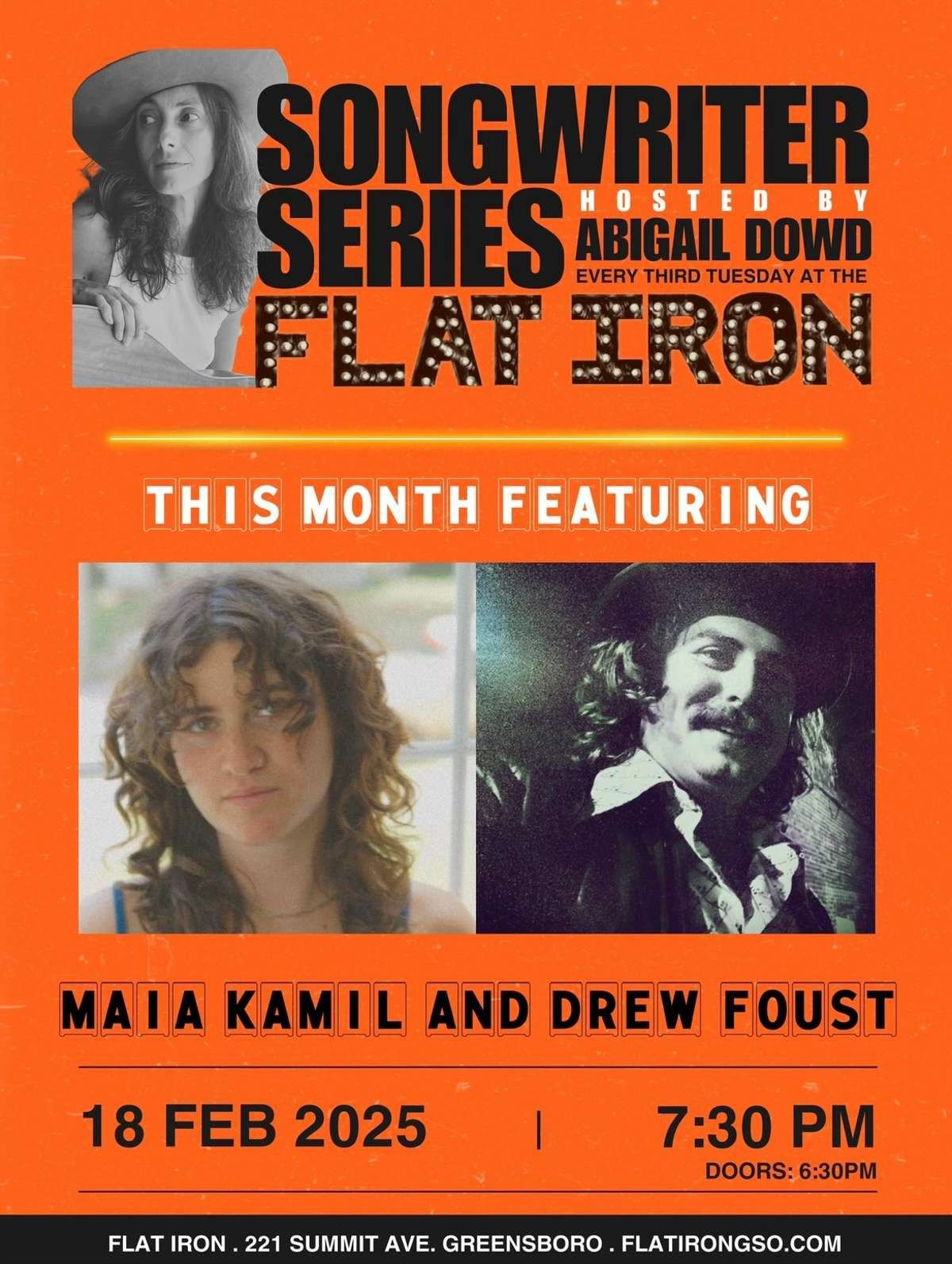 SINGER SONGWRITER SERIES HOSTED BY ABIGAIL DOWD FT: MAIA KAMIL AND DREW FOUST