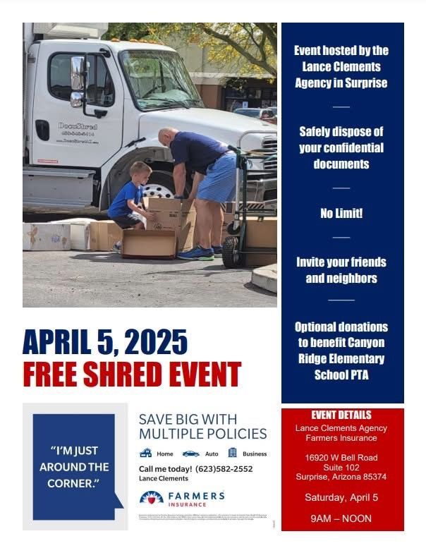 FREE Shred event sponsored by Lance Clements Agency 