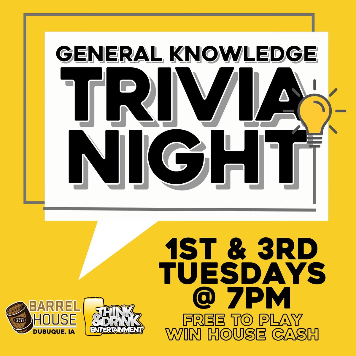 TRIVIA NIGHT @ Barrel House (Dubuque, IA) \/ 1st & 3rd Tuesday @ 7pm