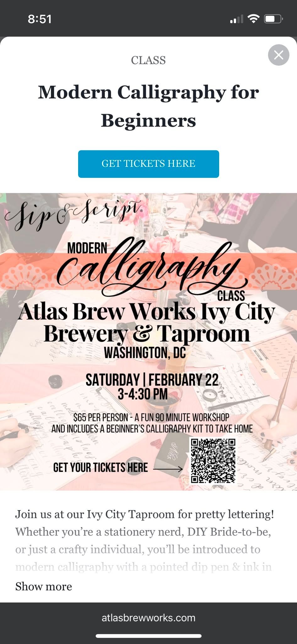 Modern Calligraphy for Beginners at Atlas Brew Works Ivy City Brewery & Taproom